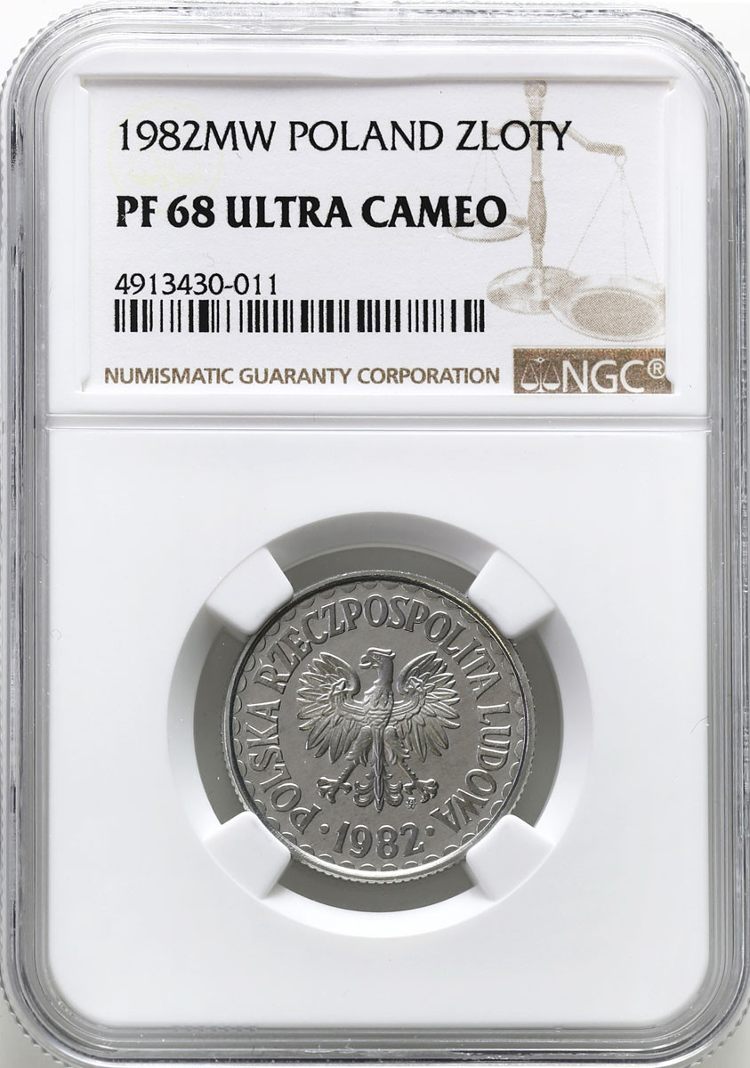 PRL. 1 złoty 1982 aluminium NGC PF68 ULTRA CAMEO (2 MAX)